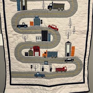 Pottery Barn Kids Quilted Baby Bed Blanket Quilt Transportation Cars Trucks